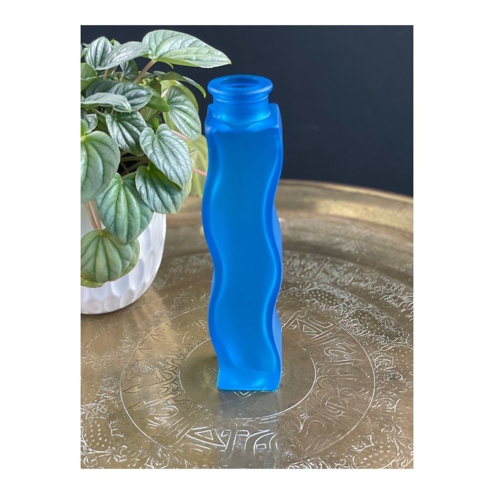 Vintage IKEA Skamt Bud Vase Squiggle Wavy 90s Y2K Frosted Blue